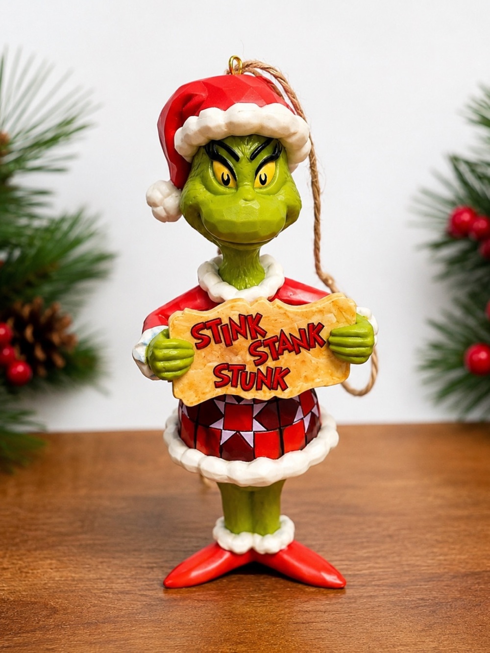 Grinch Christmas Ornament Stink Stank Stunk Santa Hat Whimsical Holiday Decor
C